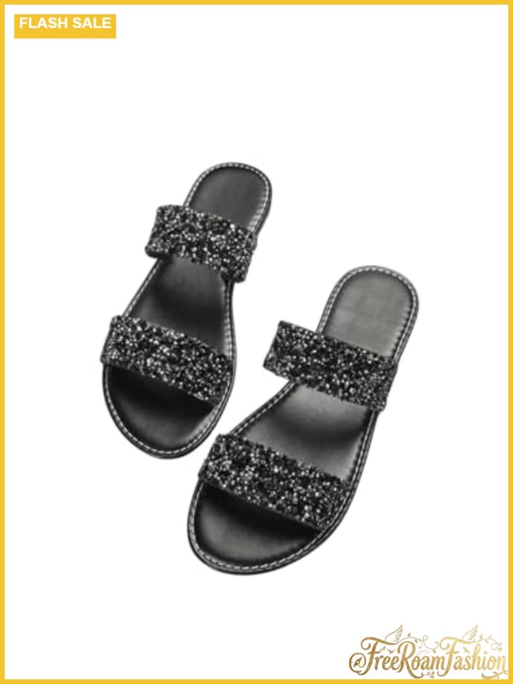 Verdusa PU Leather Rhinestone Slide Sandals Open Toe Flat Slippers